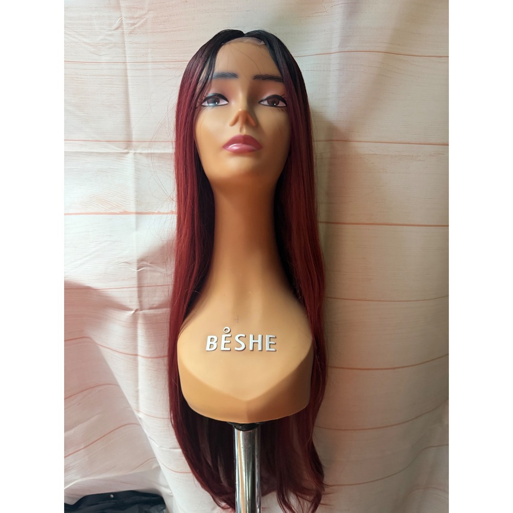 Long straight burgundy ombré wig